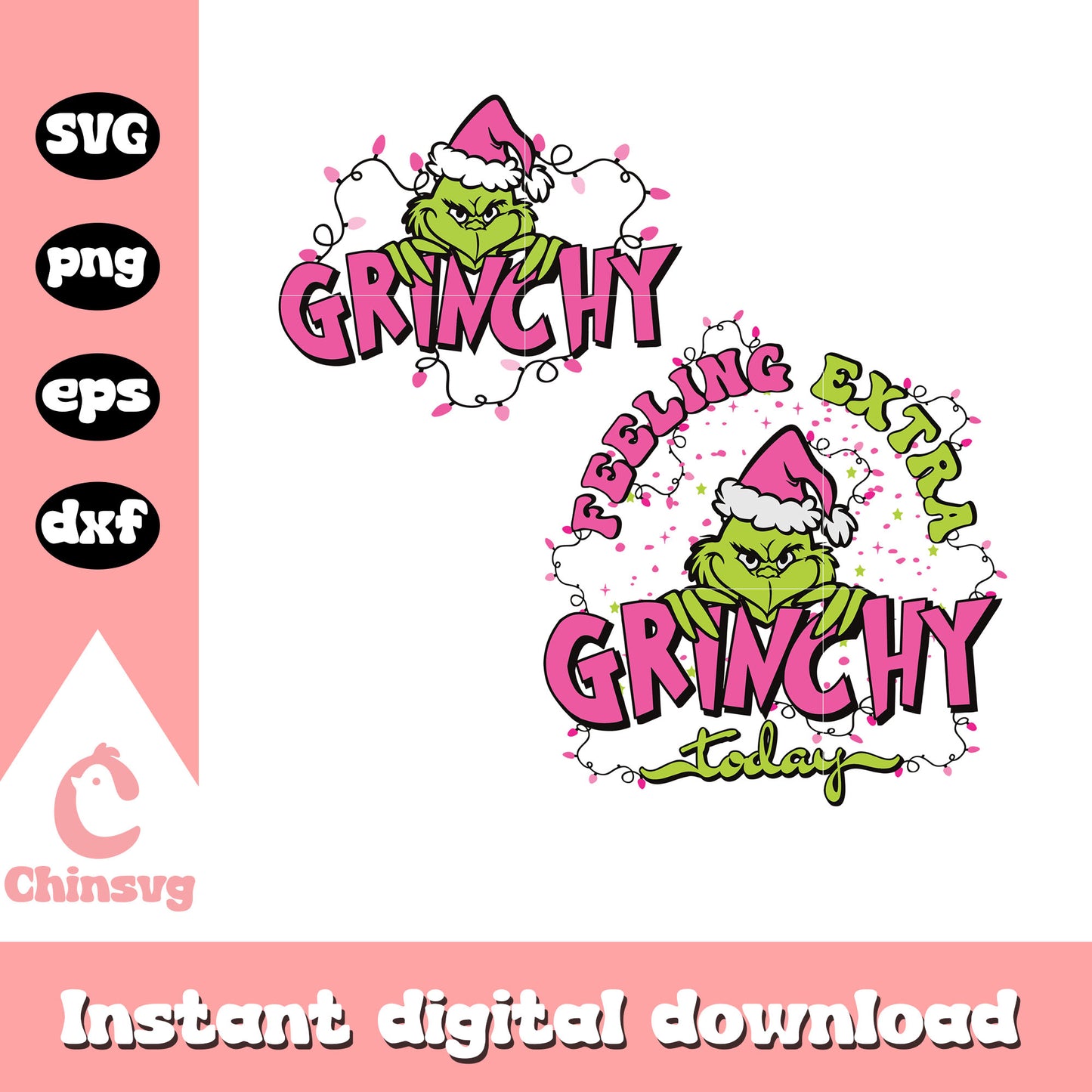 Feeling extra grinchy today christmas lights svg, christmas pink svg