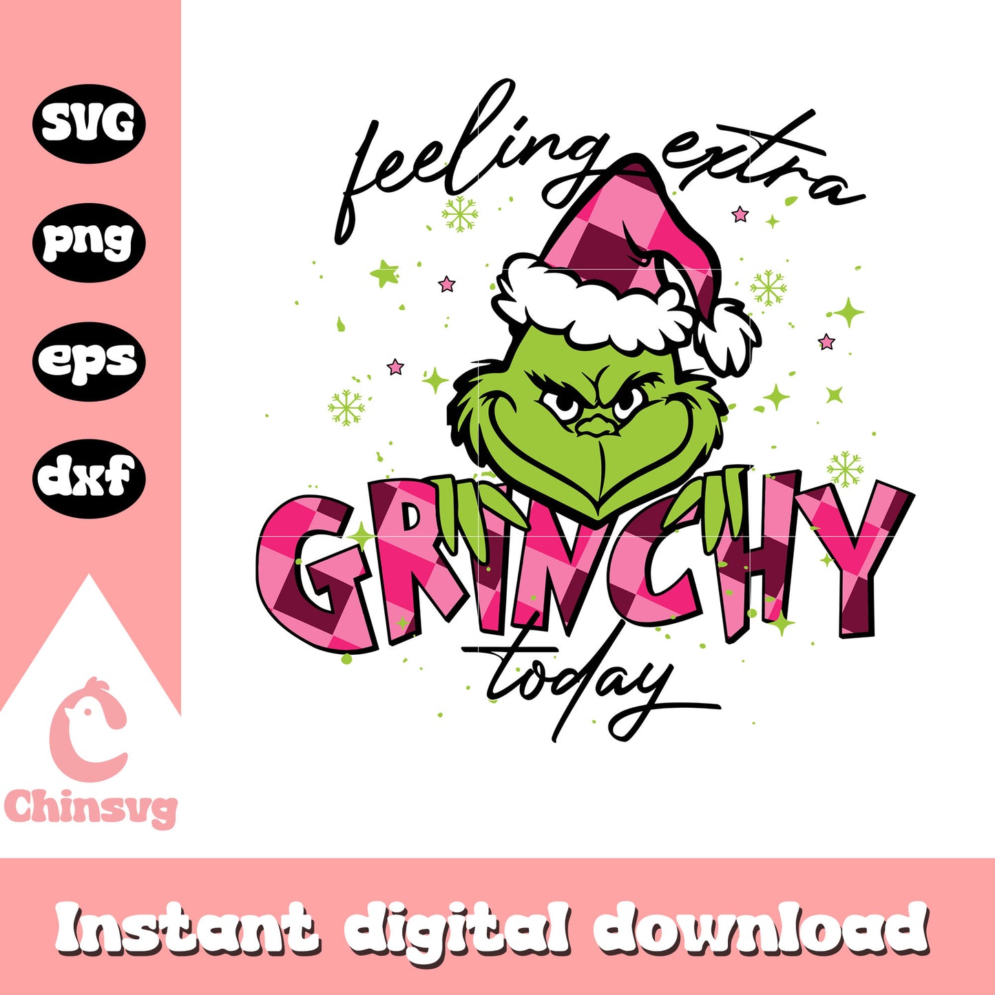 Feeling extra grinchy today design svg, cartoon grinch smile svg