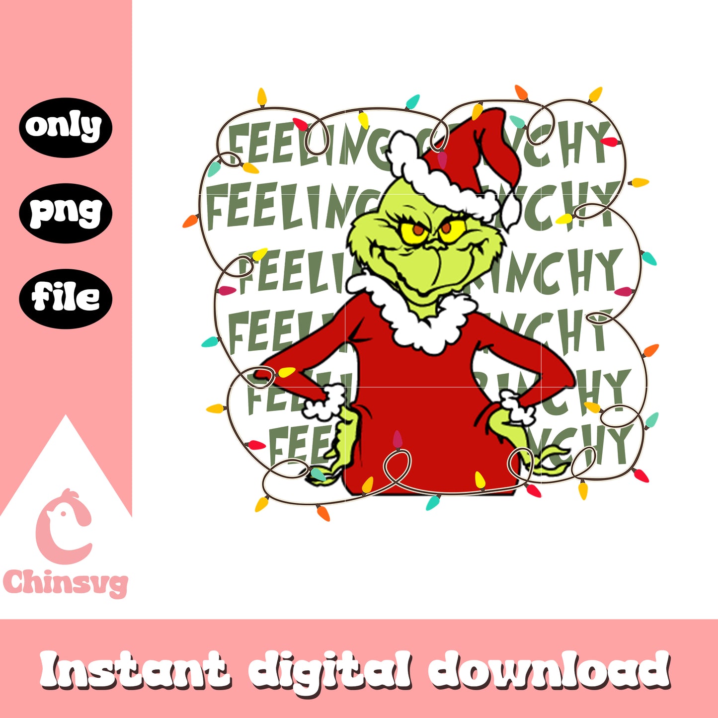 Feeling grinchy christmas light png, santa the grinch png