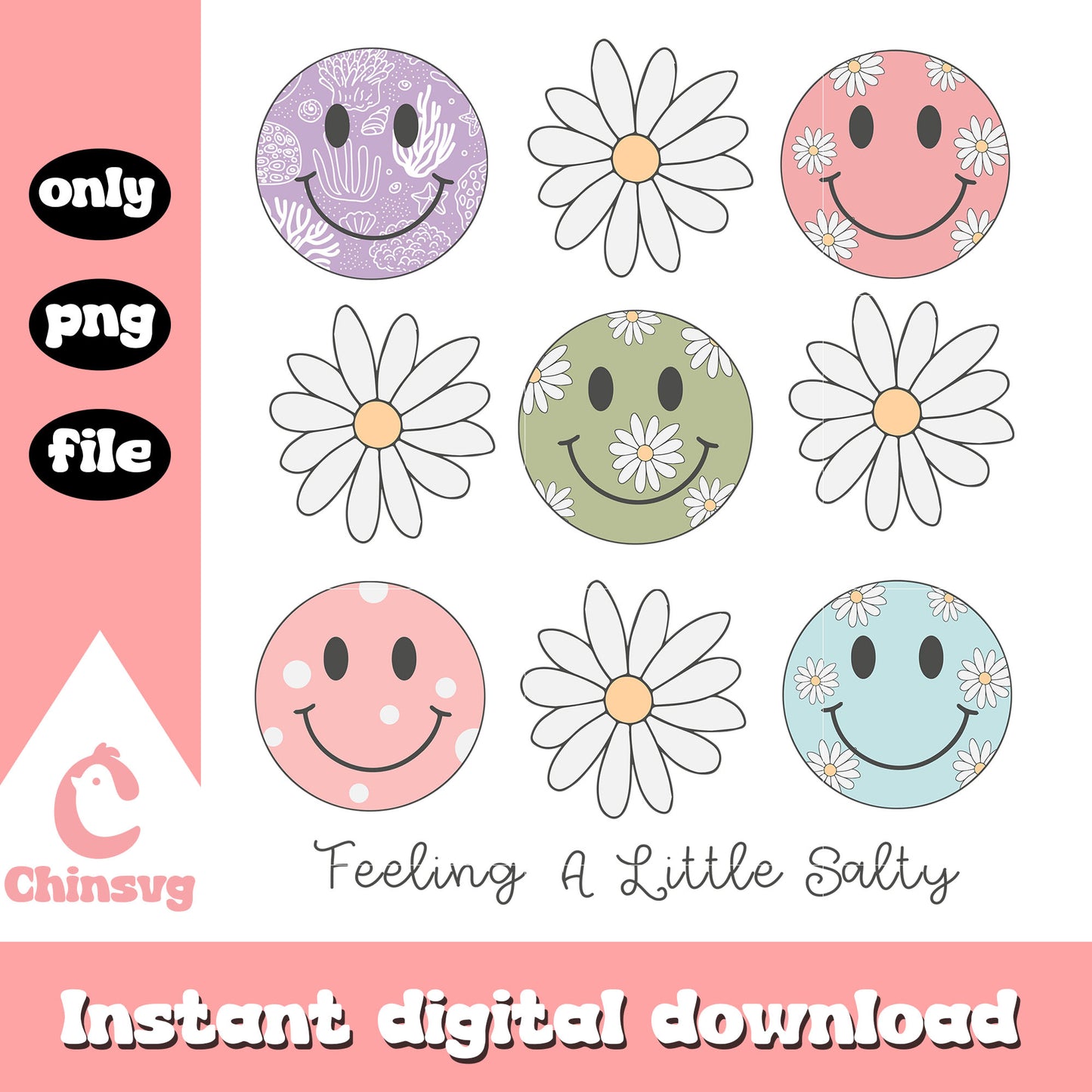 Feeling a little salty png, smiley emoji png, daisy flowers png