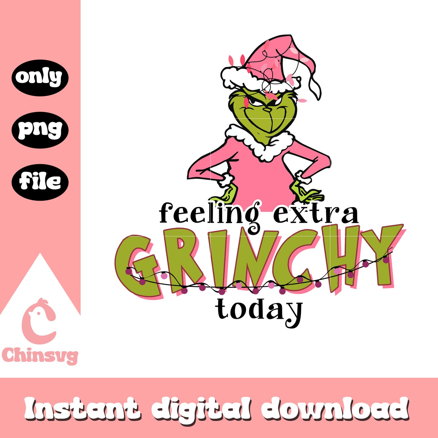Feeling extra grinchy today quote png, pink christmas png