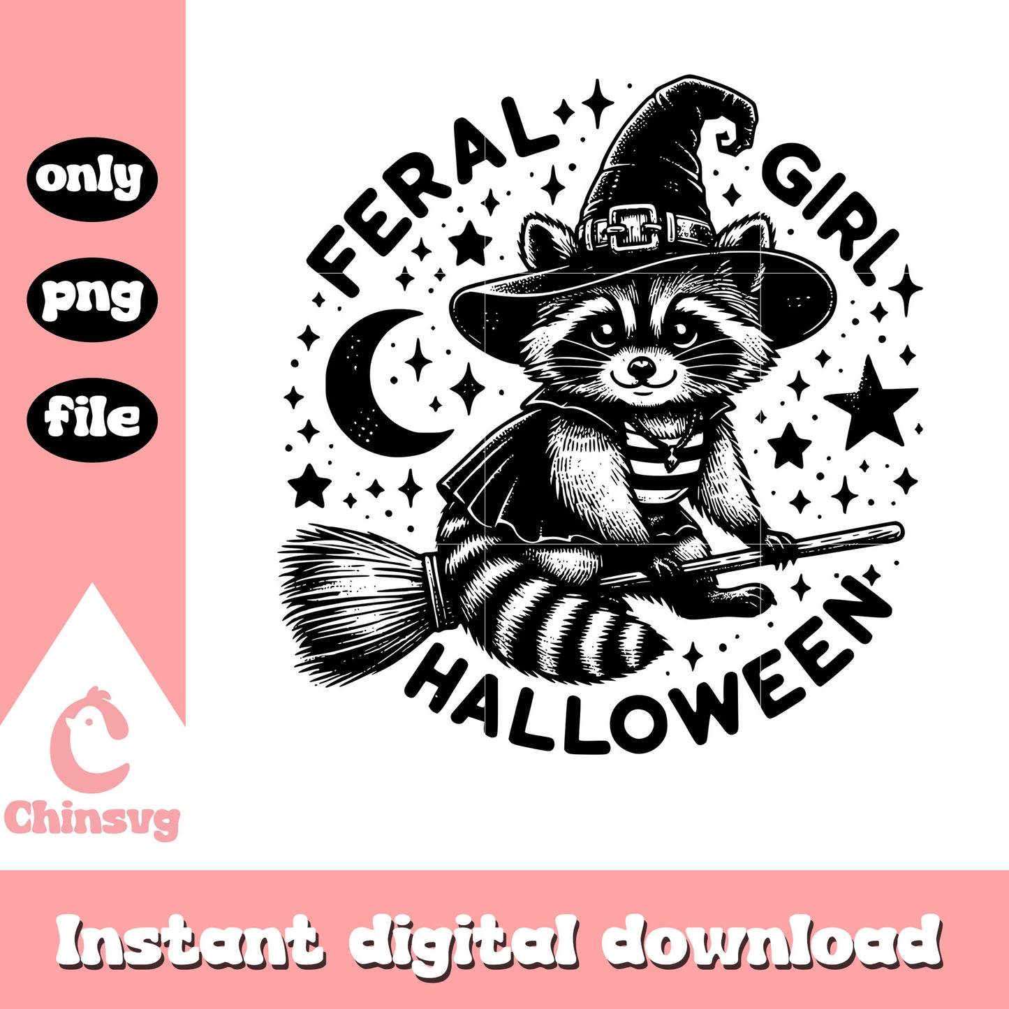 Feral girl halloween witch costume png, raccoon png