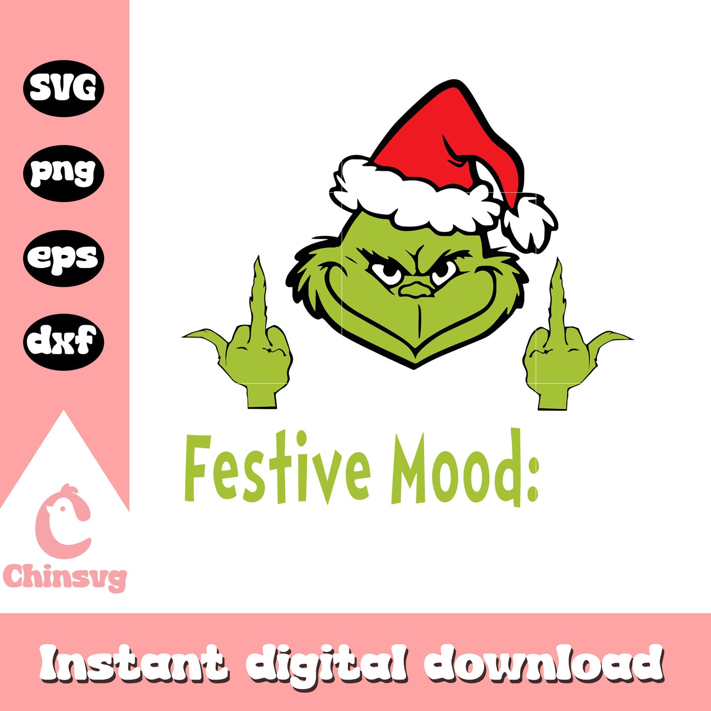 Festive mood off grinch middle finger svg, grinch middle finger svg