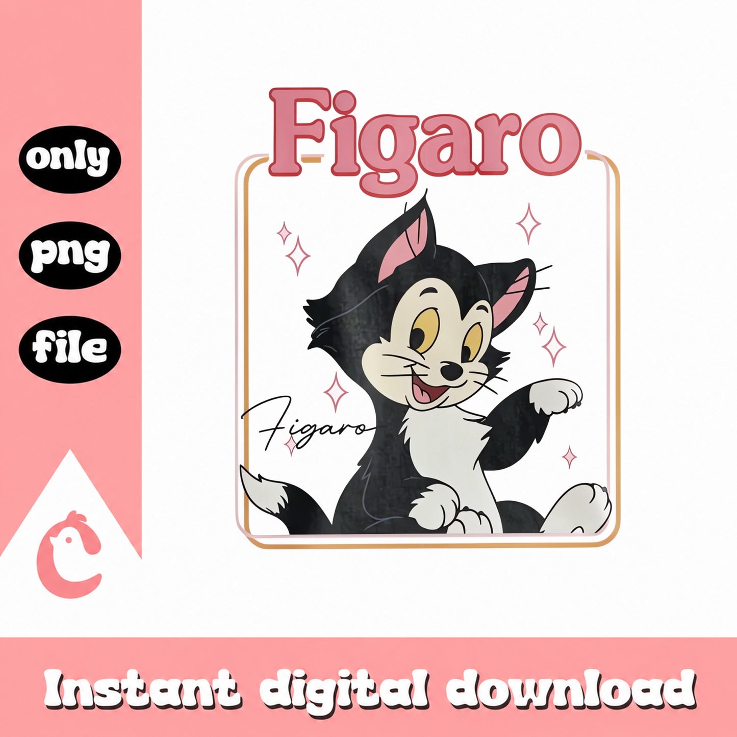 Figaro Cat PNG, Disney Character Clipart, Instant Download PNG