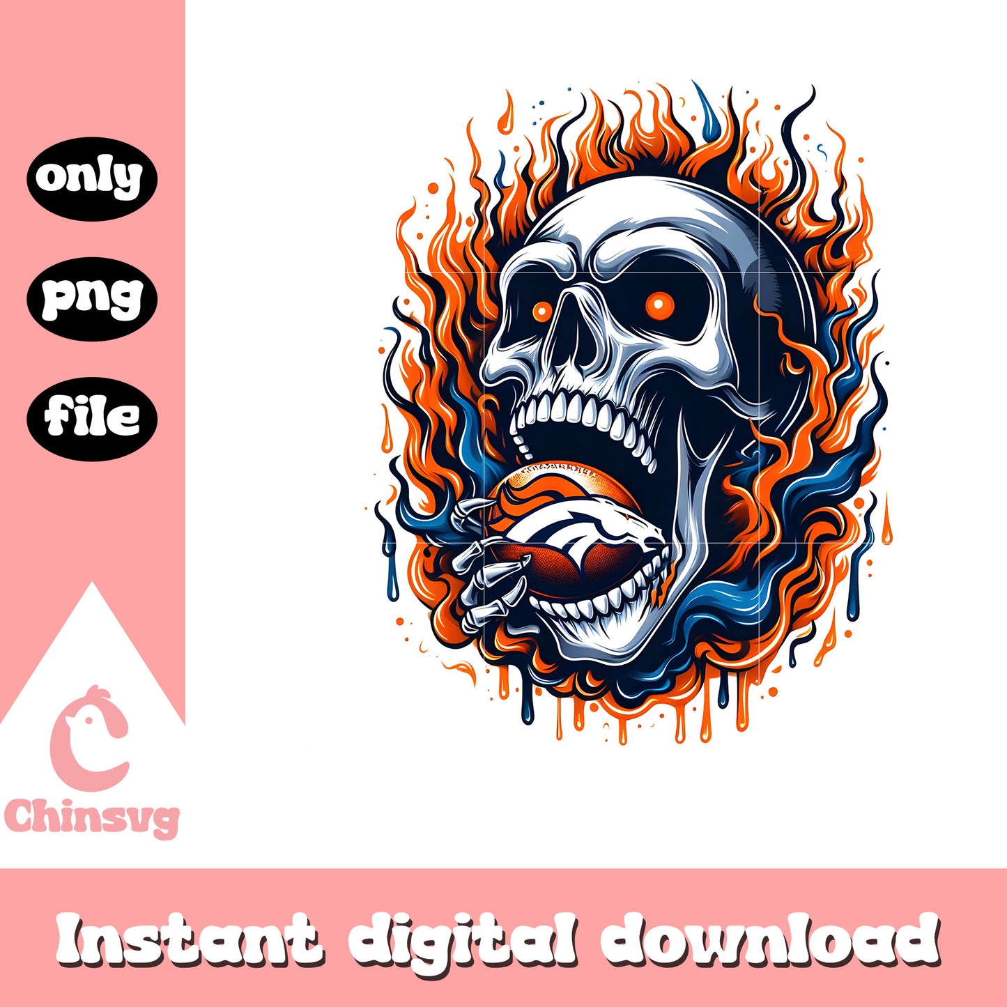 Fire skullcap broncos design png, denver broncos football png