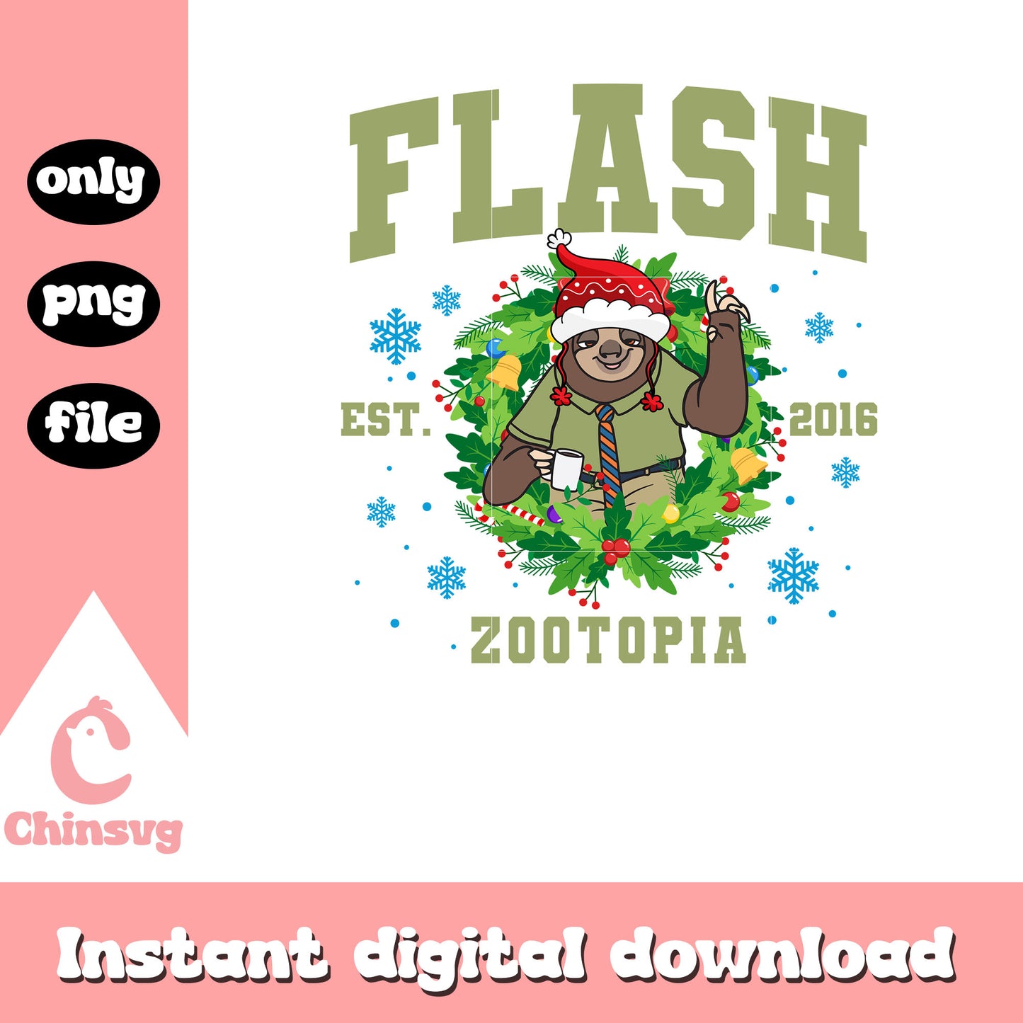 Flash zootopia est 2016 christmas wreath png, flash zootopia png