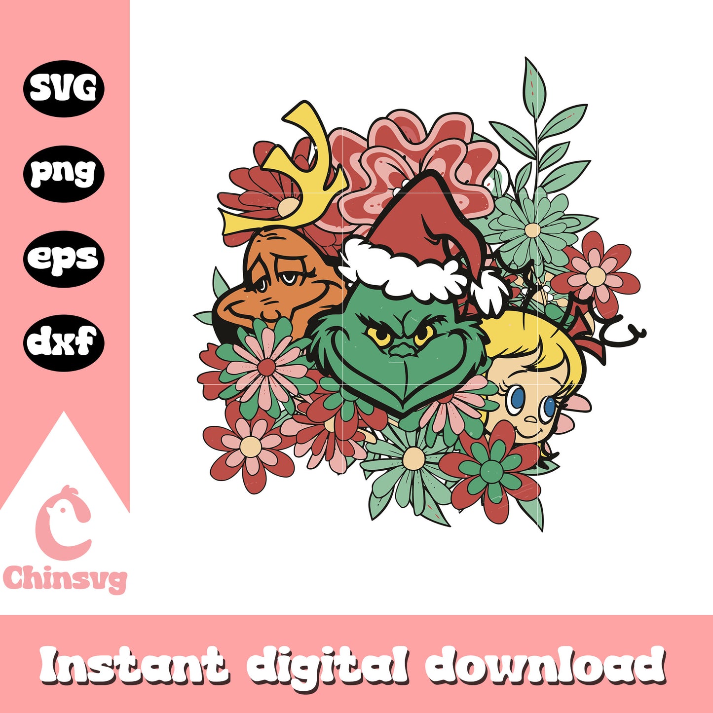 Floral grinch and friends svg, grinch cindy lou and max svg