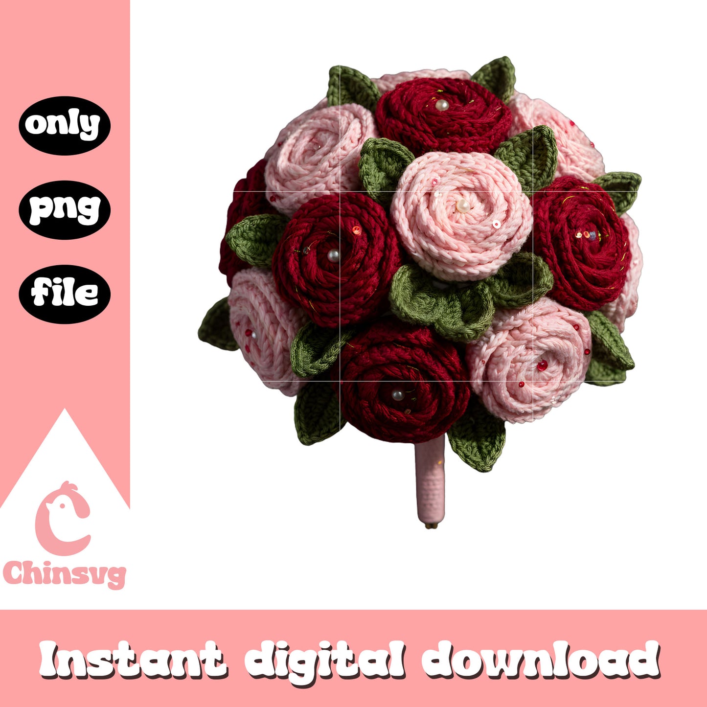 Flower digital crochet valentine png, valentines flower png