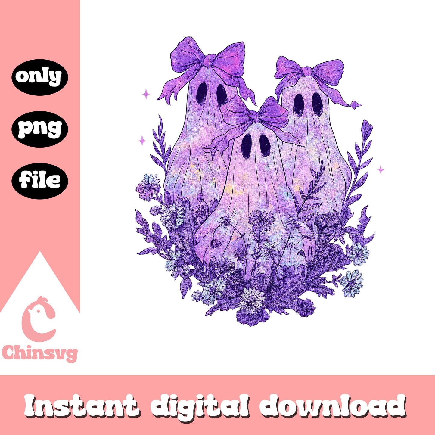 Flower ghost halloween design png, halloween ghost halloween png