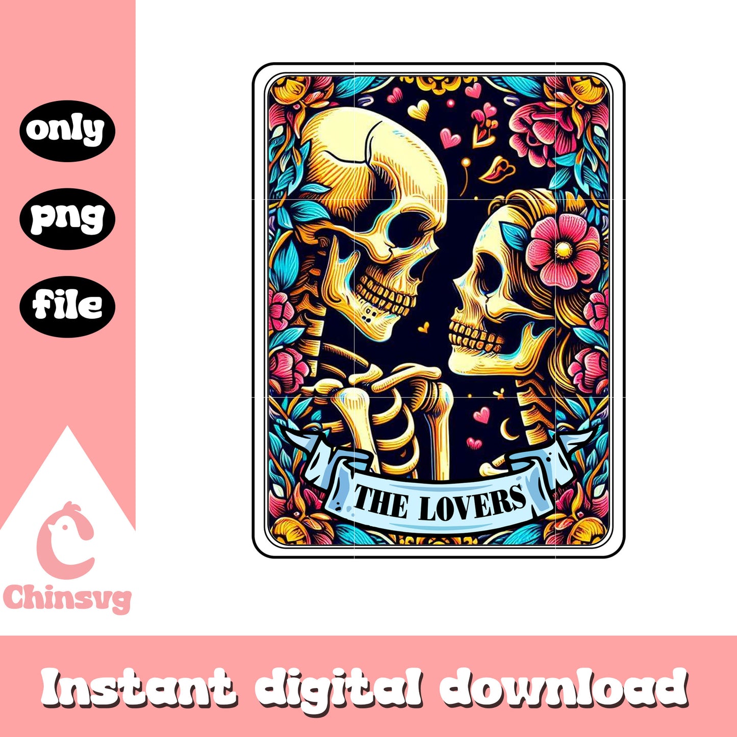 Flowers couple skeleton png, the lover png, tarot png