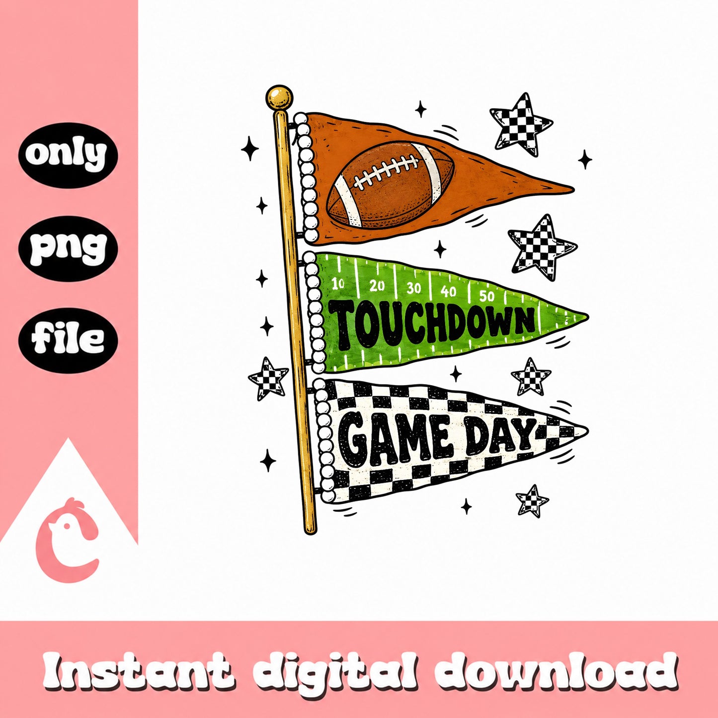 Football Pennant Clipart PNG, Game Day Touchdown Flag, Sports PNG