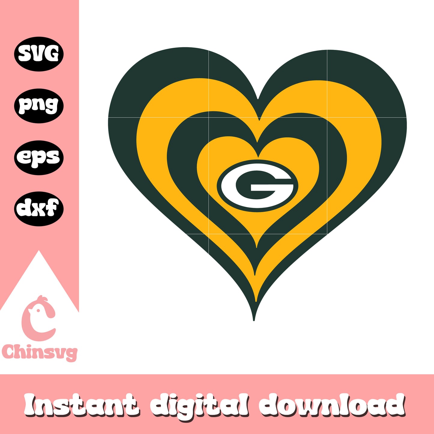 Football green bay packers team heart logo svg, green bay packers nfl svg