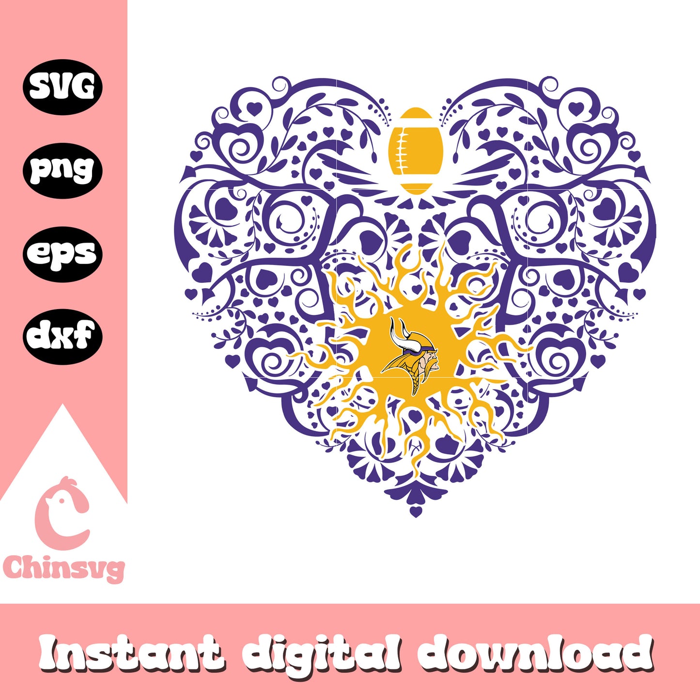 Football minnesota vikings heart flower svg, football viking svg