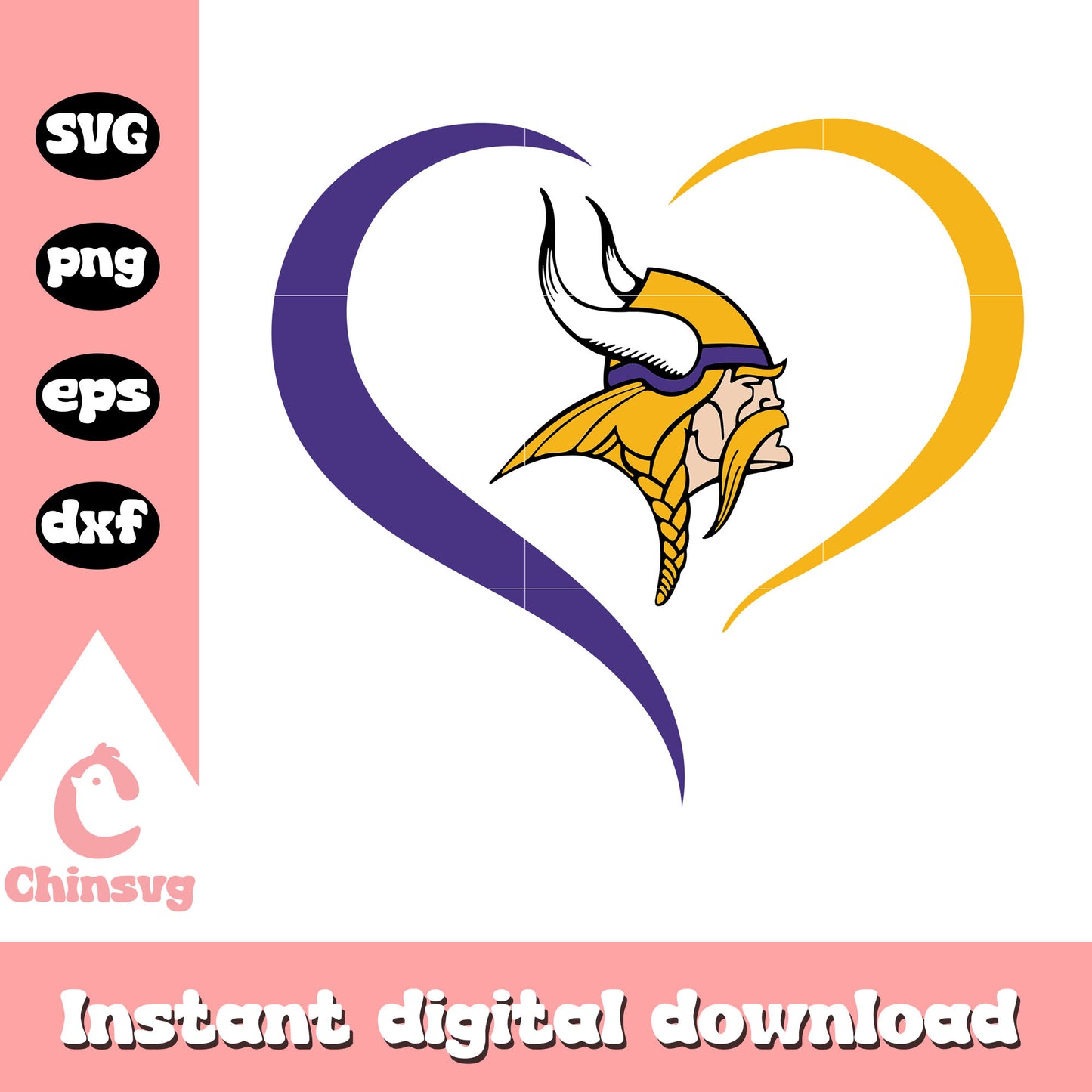 Football minnesota vikings heart shape svg, vikings football today svg