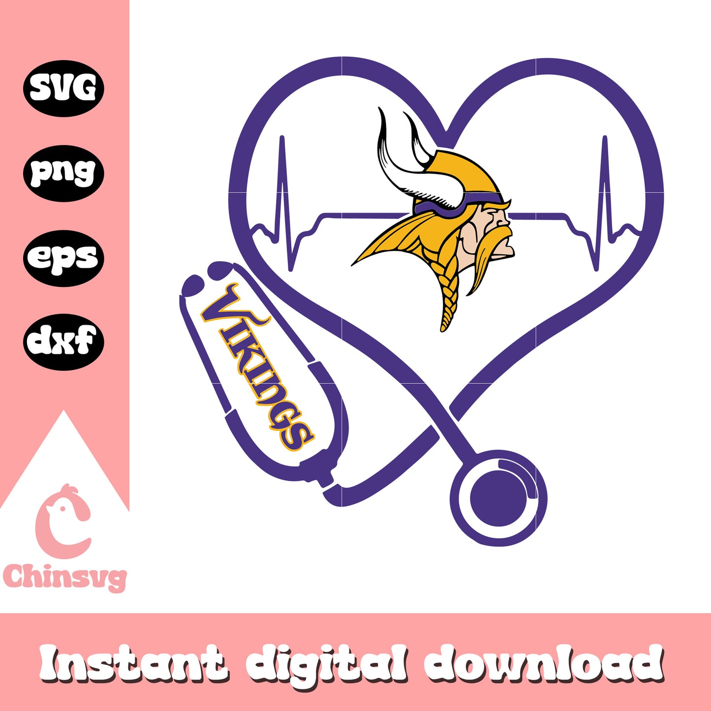 Football minnesota vikings heart stethoscope svg, vikings football team svg