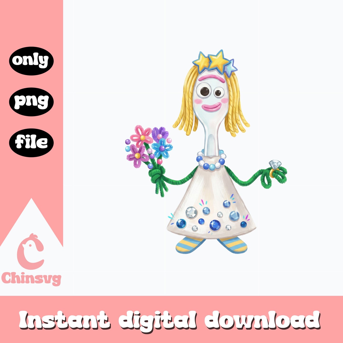 Forky Bride Toy Story PNG, Disney Pixar PNG, Wedding PNG