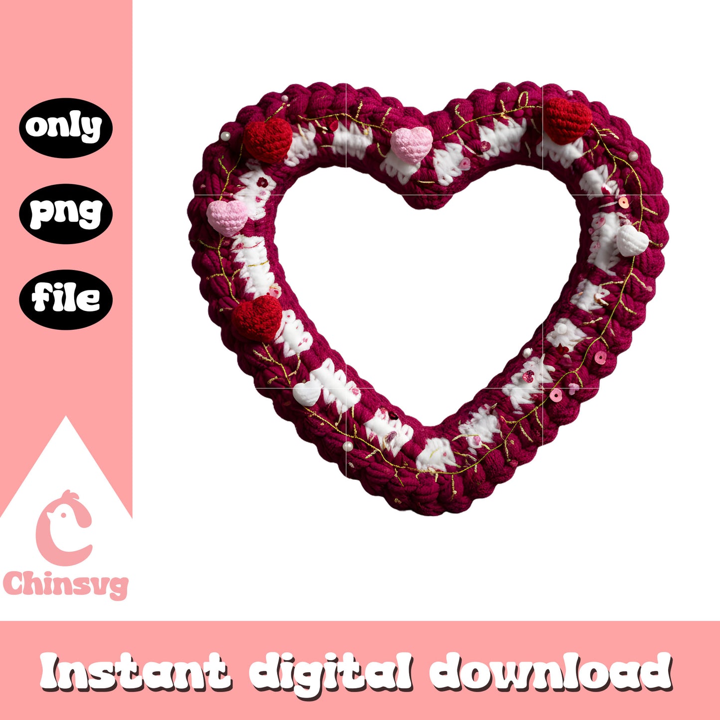 Frame hearts custom crochet png, heart valentine's day png