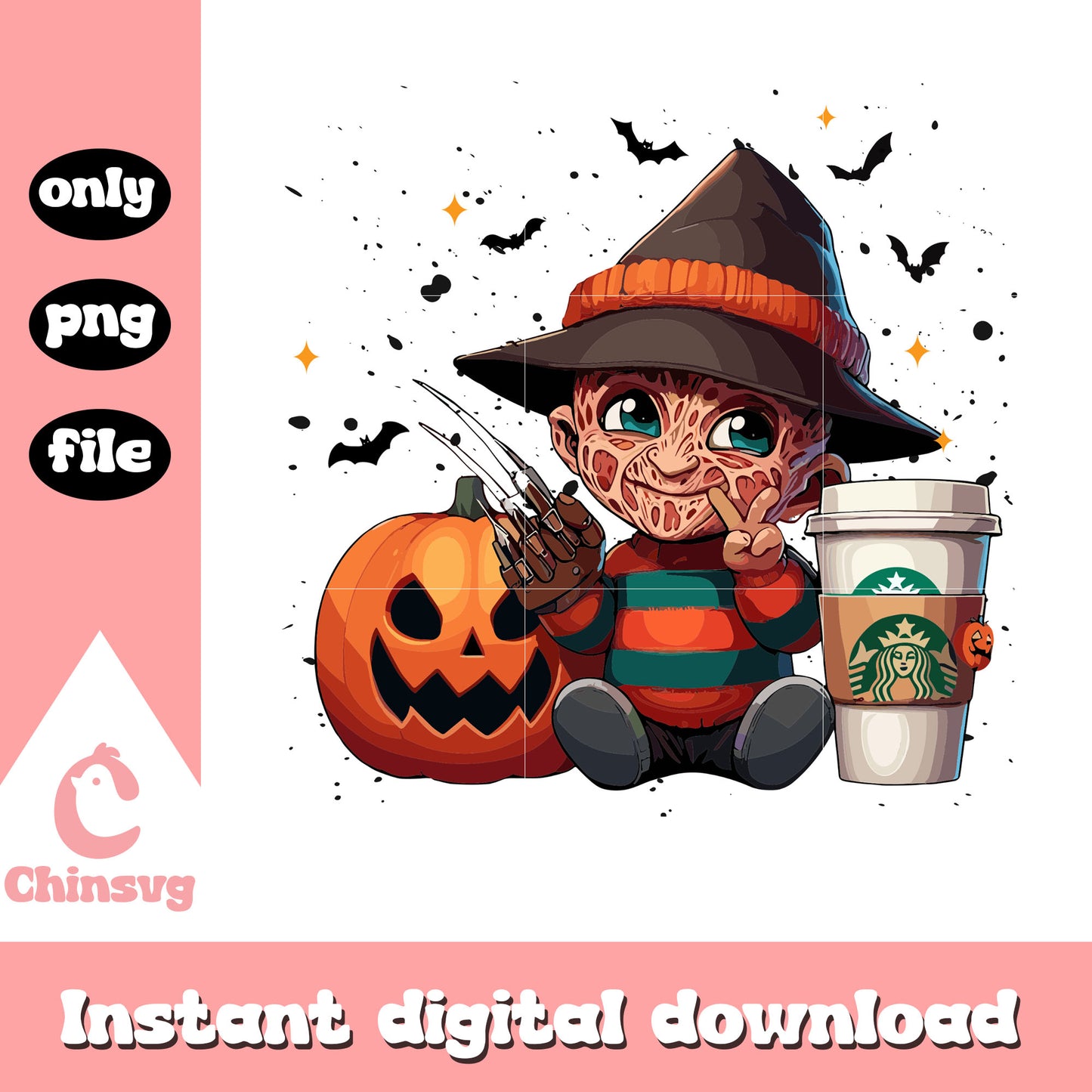 Freddy krueger baby and pumpkin png, horror halloween characters png