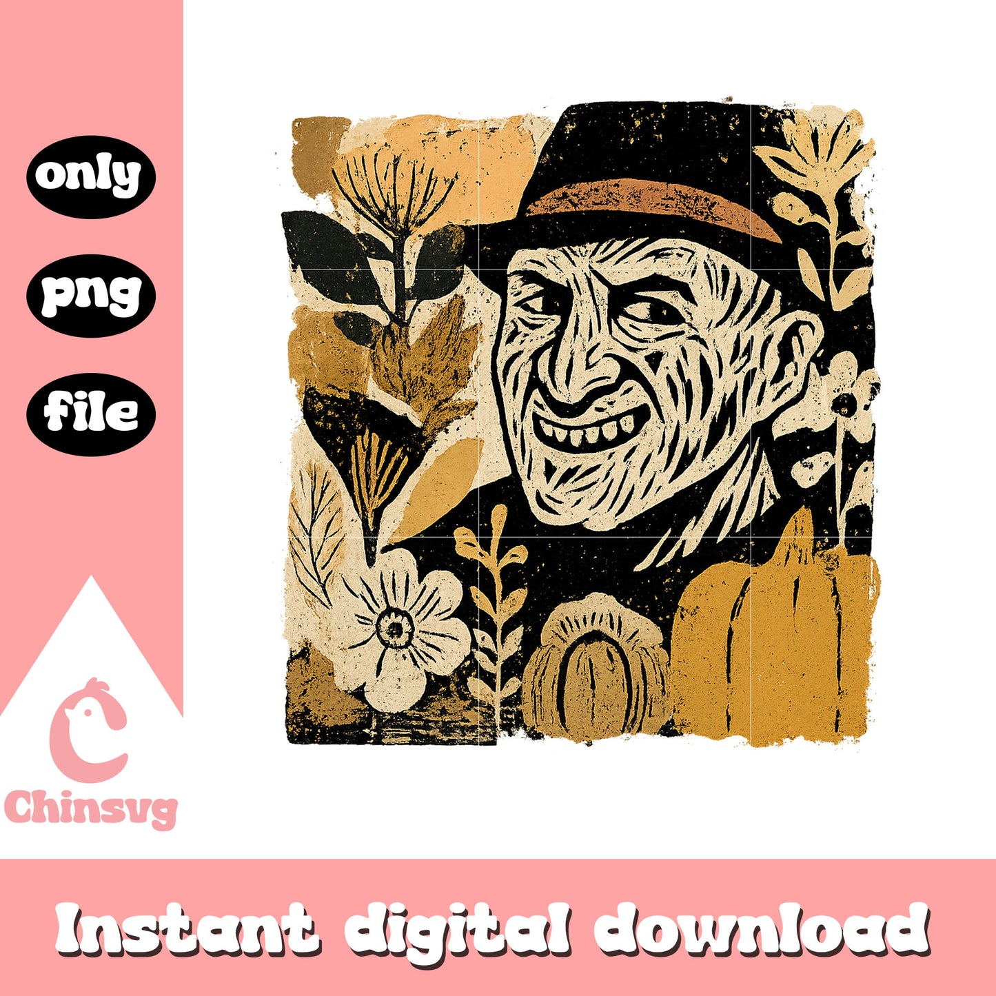 Freddy krueger floral portrait clipart png, freddy krueger movies png