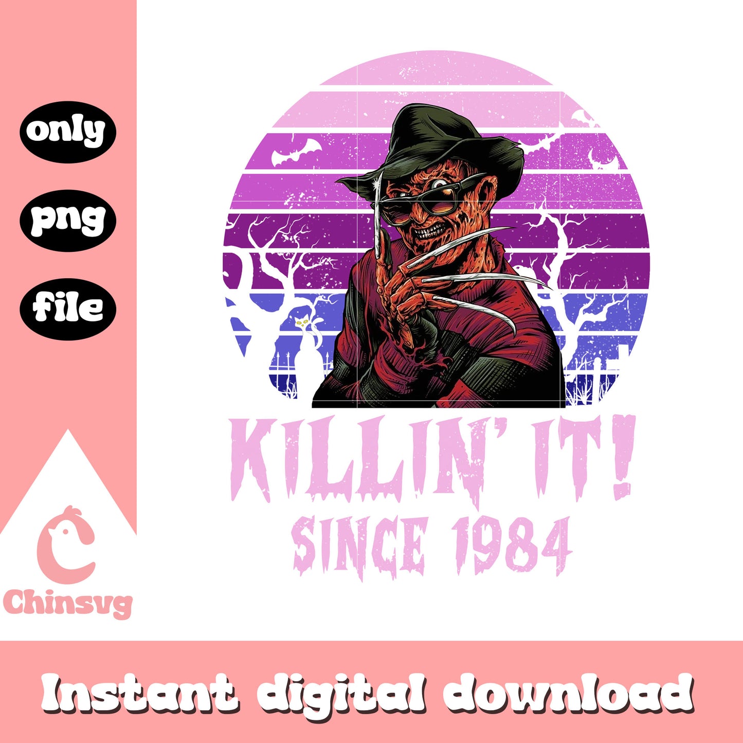 Freddy krueger retro killin it since 1984 png, retro horror png