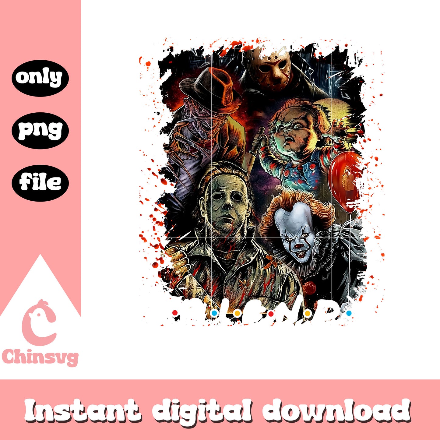 Friends all the horror movie characters png, horror friends png