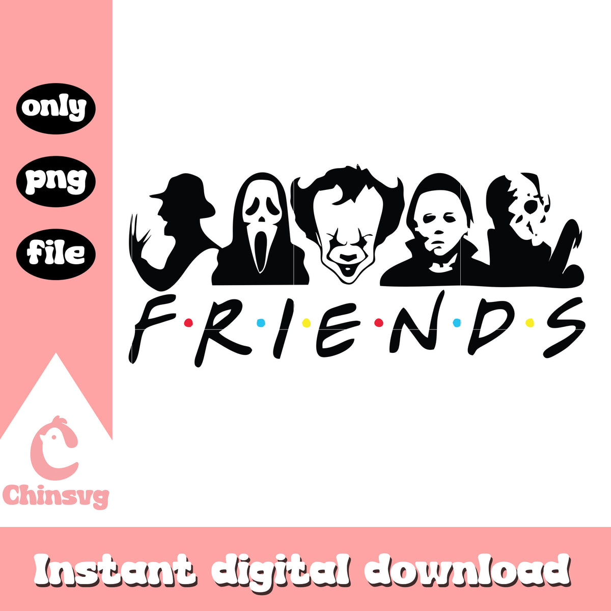 Friends horror films design png, horror film characters png
