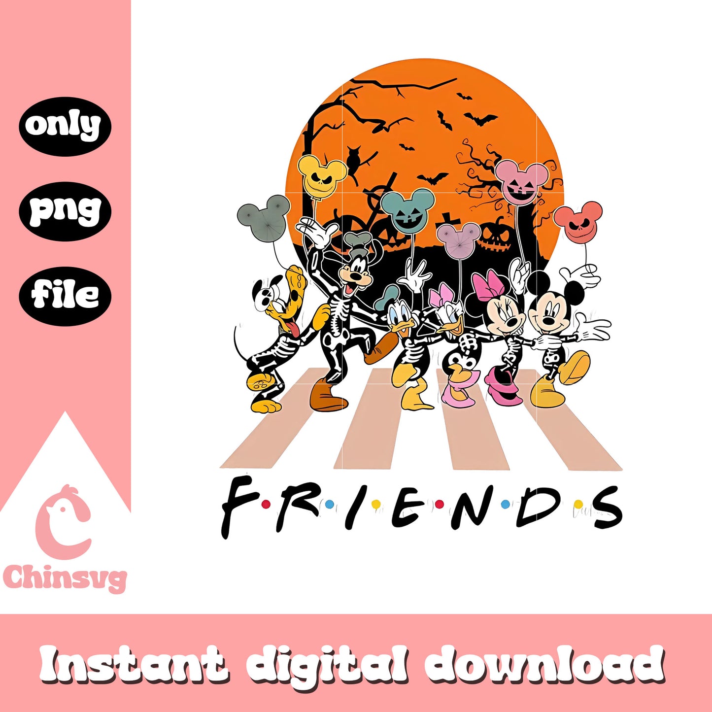 Friends of horor halloween night png, disney friends png