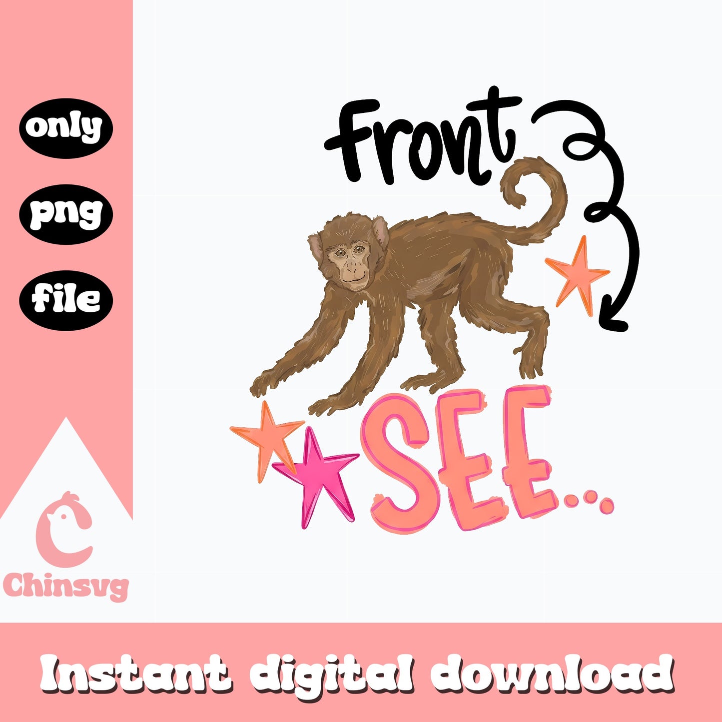 Front See Monkey Funny PNG, Cute Monkey Sublimation PNG, Animal PNG