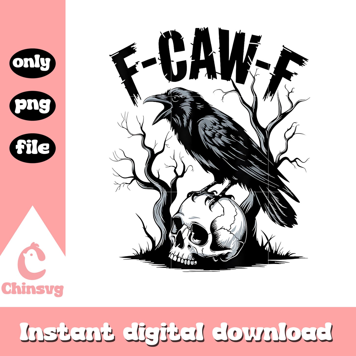 Funny f-caw-f crow skull png, f-caw-f png, crow png, trending png
