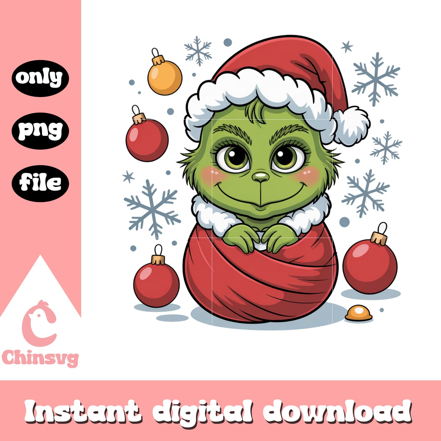 Funny grinch with snowflake design png, grinch baby png