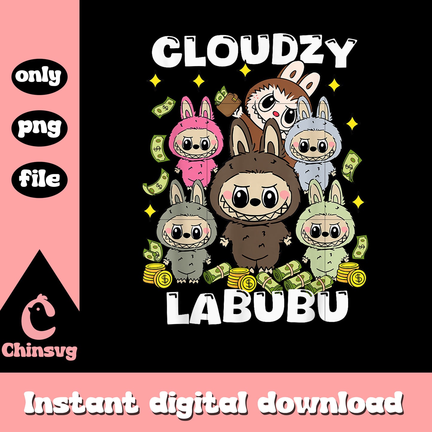 Funny halloween cloudzy labubu png, labubu pop mart png