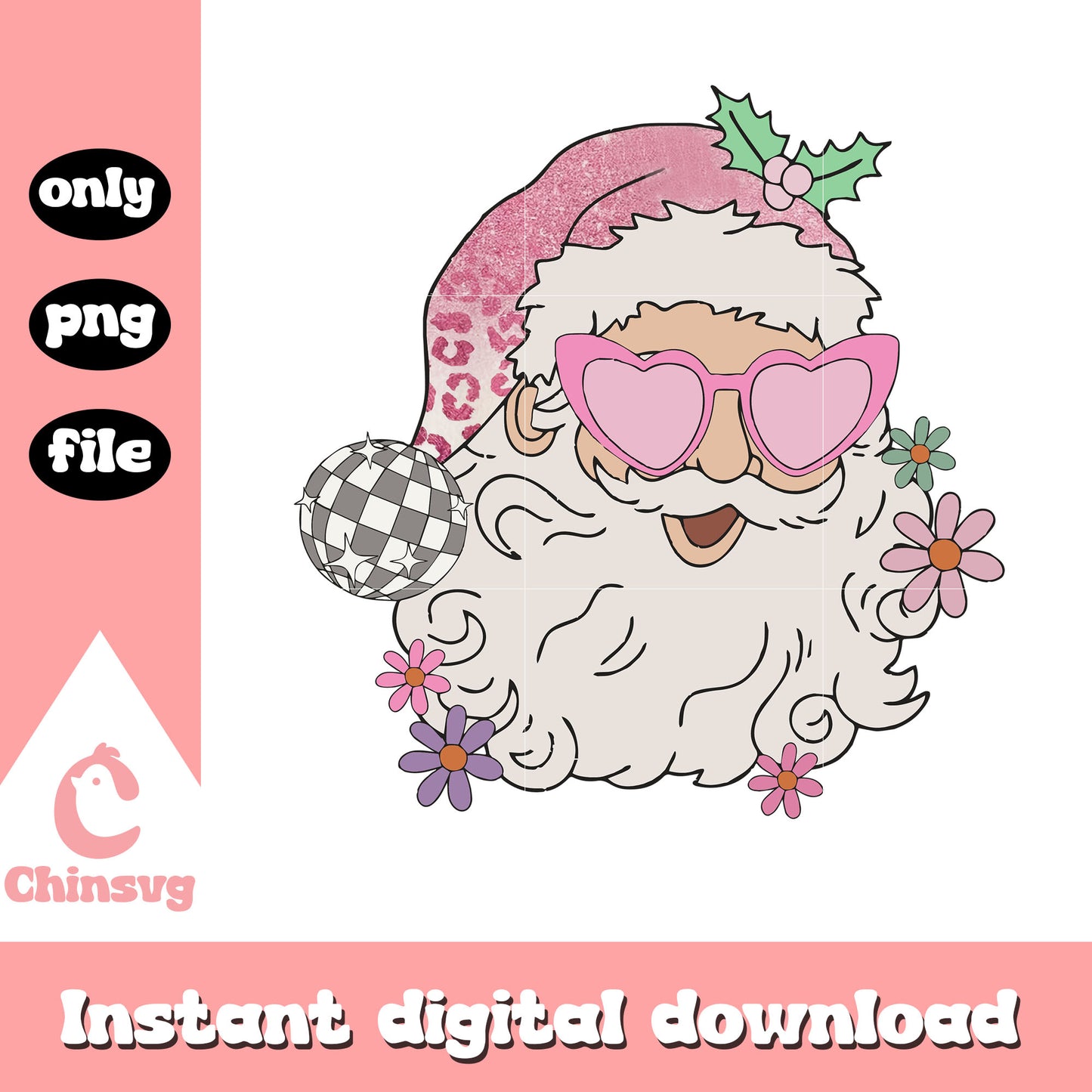 Funny pink disco santa claus design png, santa clause png