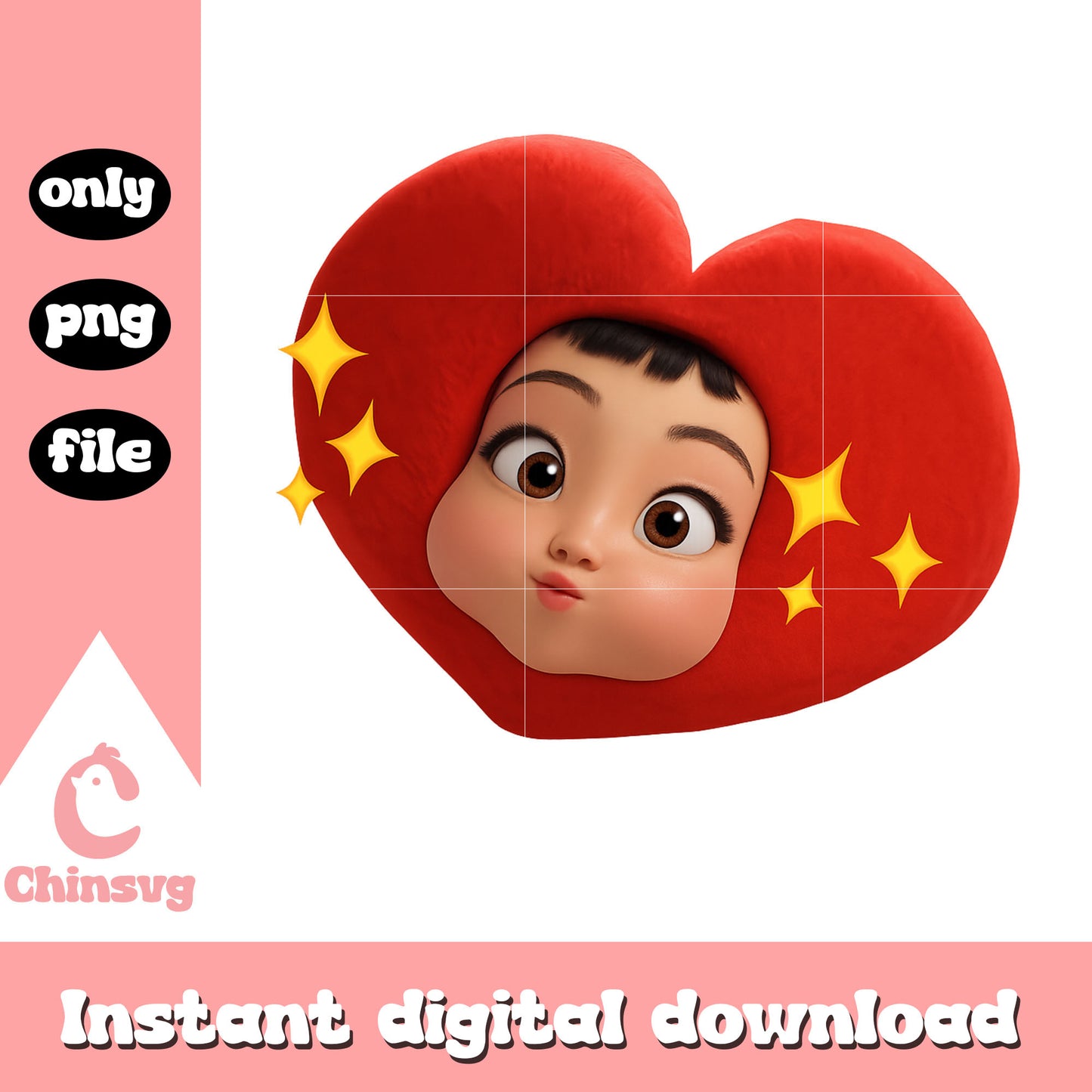 Funny zoey face on heart shape png, demon hunters merch png