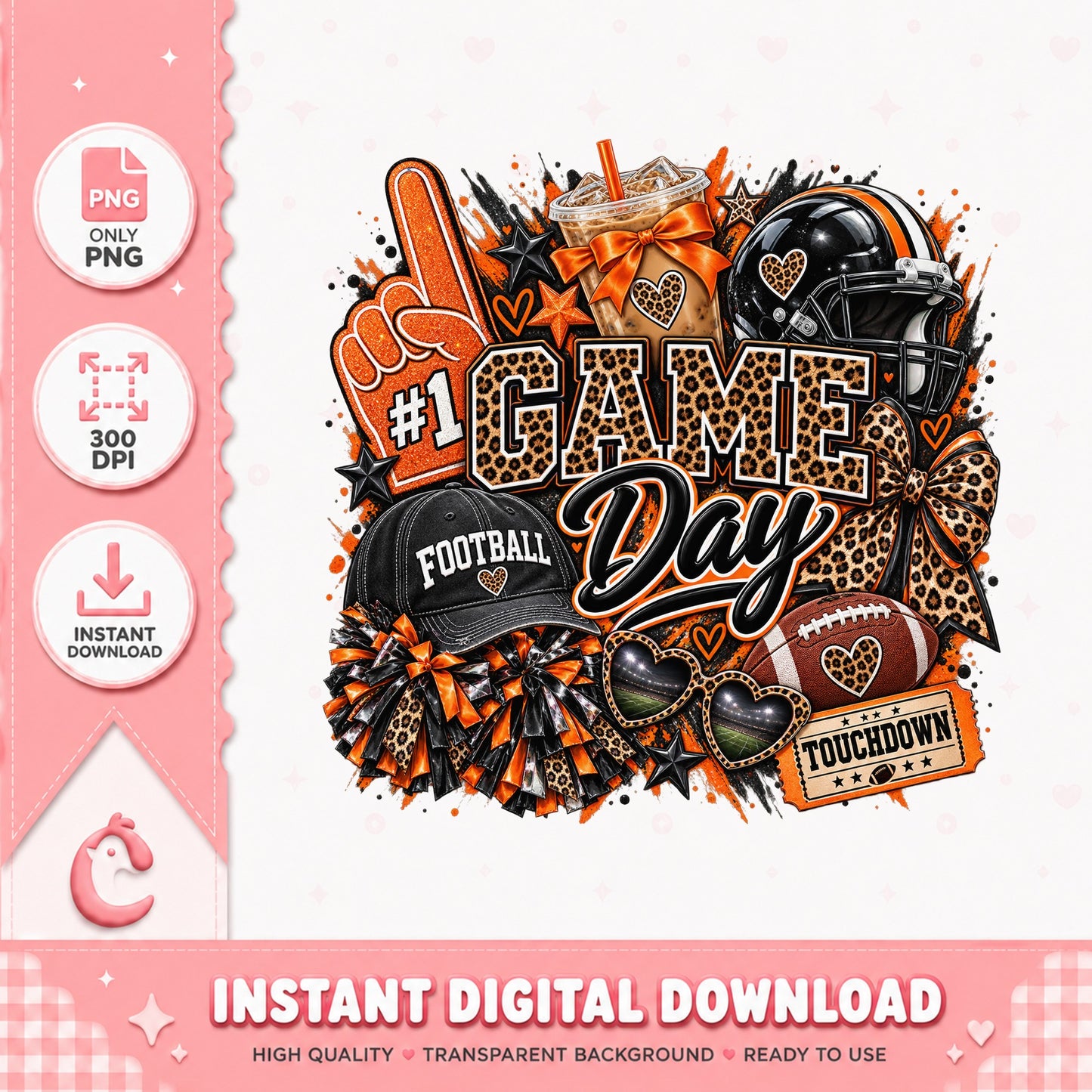 Game Day Football PNG, Leopard Print Sublimation, PNG Download