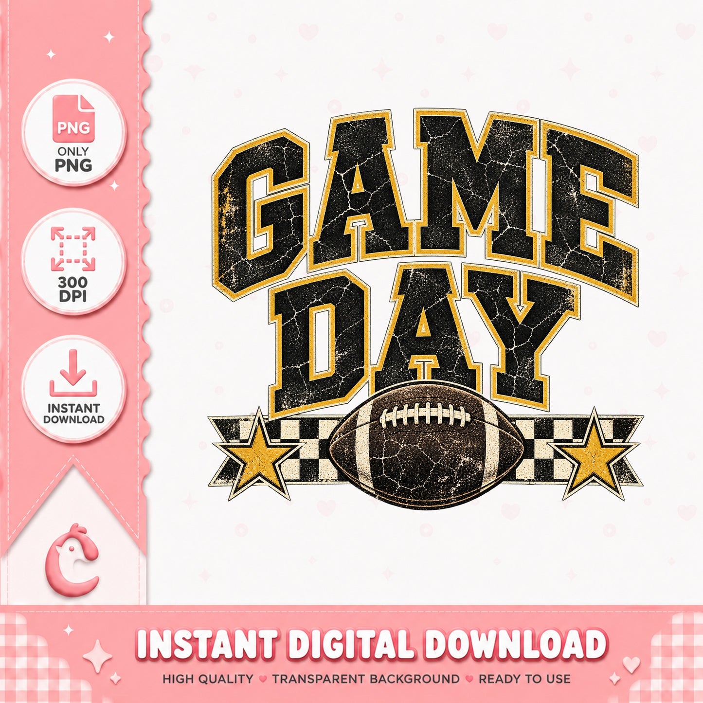 Game Day Football PNG, Retro Sports Design, Instant Download PNG