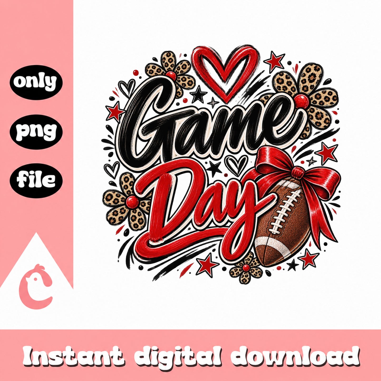 Game Day Football SVG, Leopard Print Flowers, Sports PNG