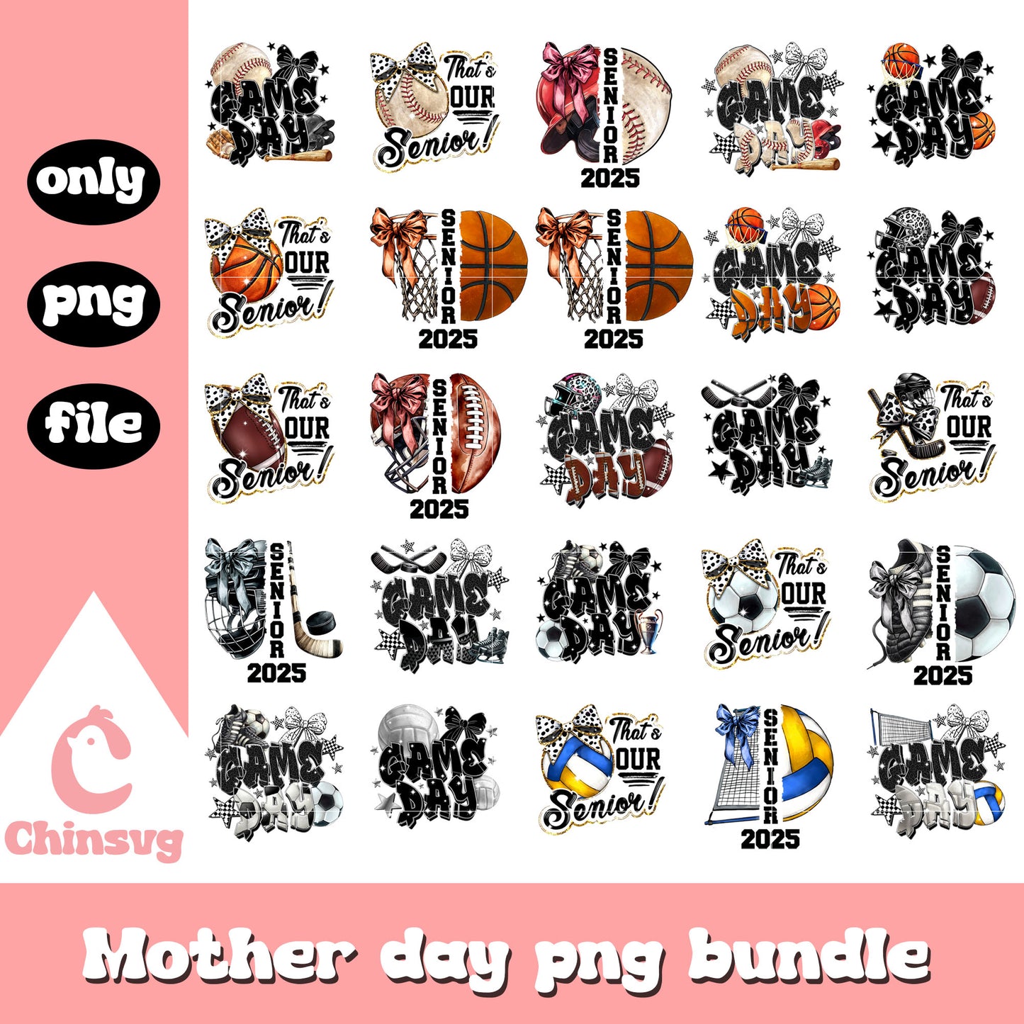 Game day mama sports bundle png, mama png, mother's day png