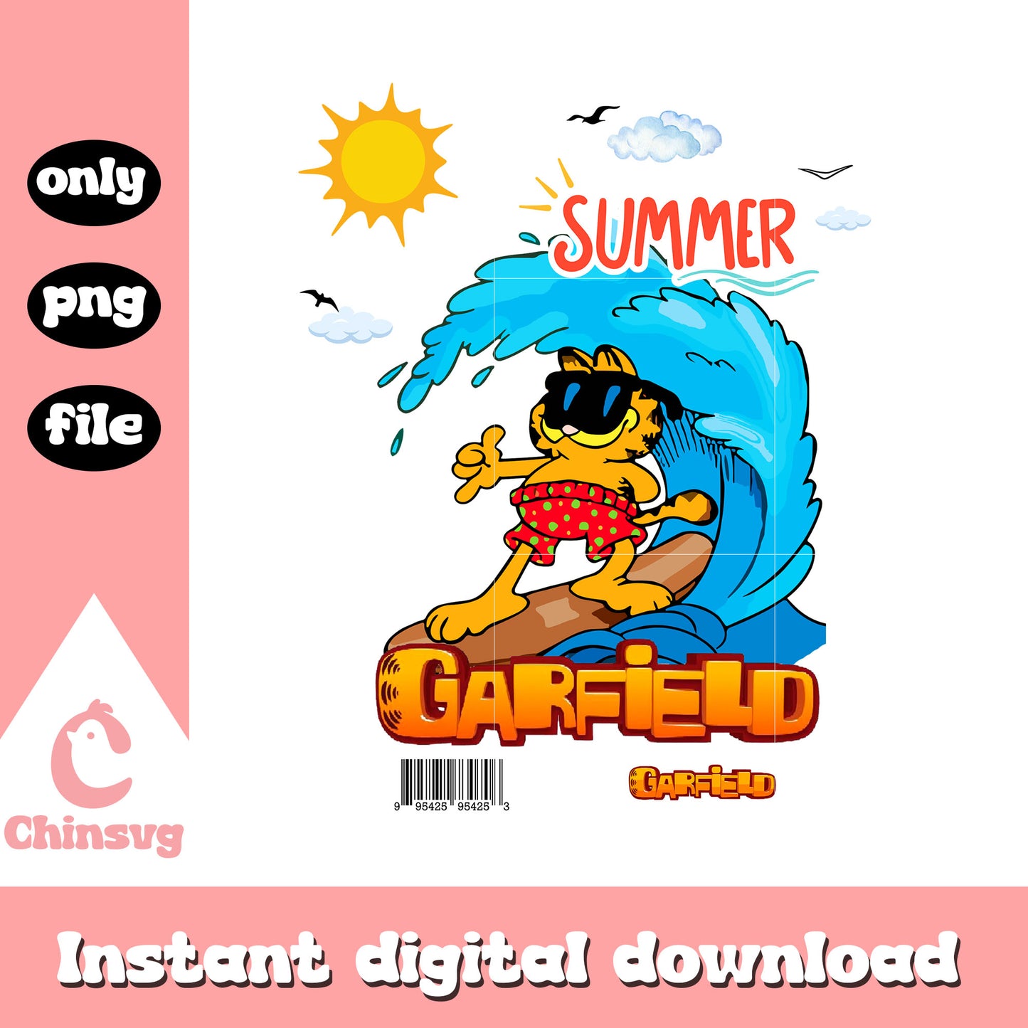 Garfield summer design png, garfield and friends movie png