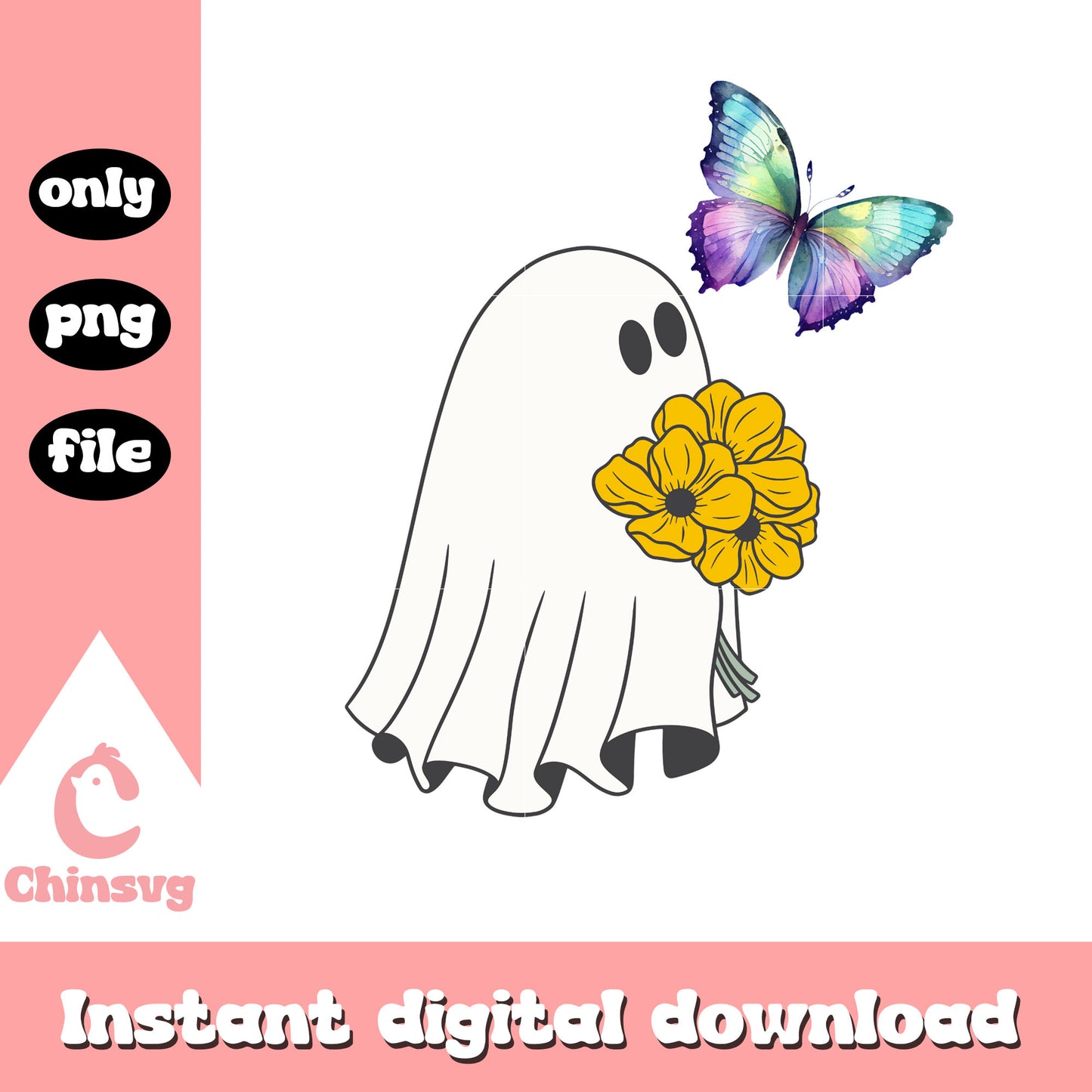 Ghost and butterfly design png, halloween decor png