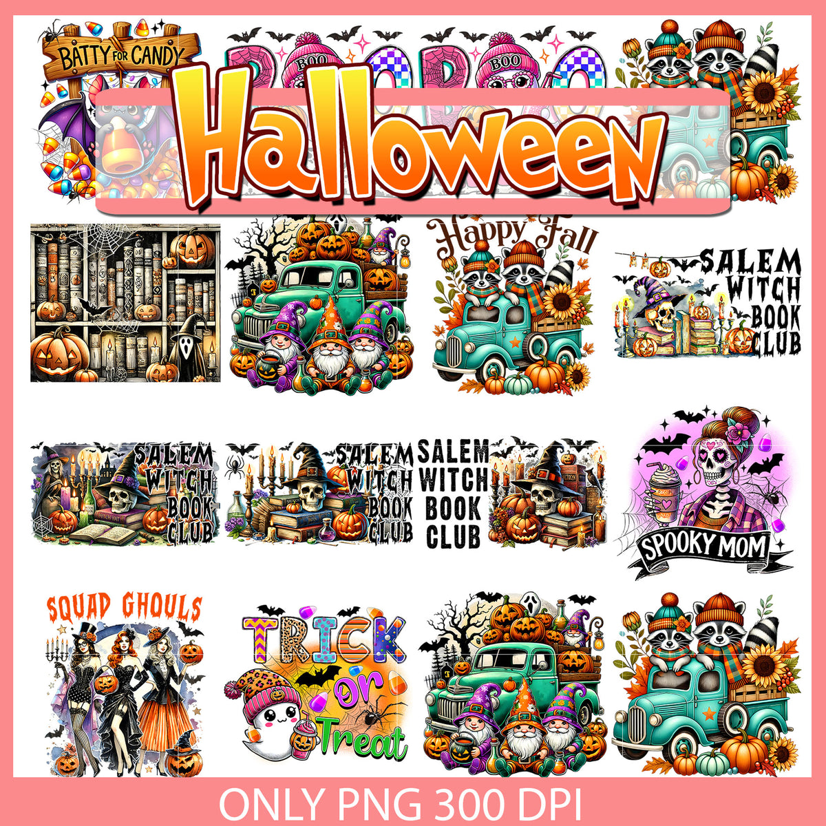 Ghost cute trick or treat bundle png, boo ghost png, halloween raccoon png