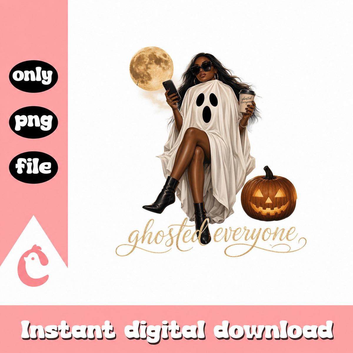 Ghosted Everyone Halloween PNG, Black Woman Ghost PNG, Spooky Girl PNG