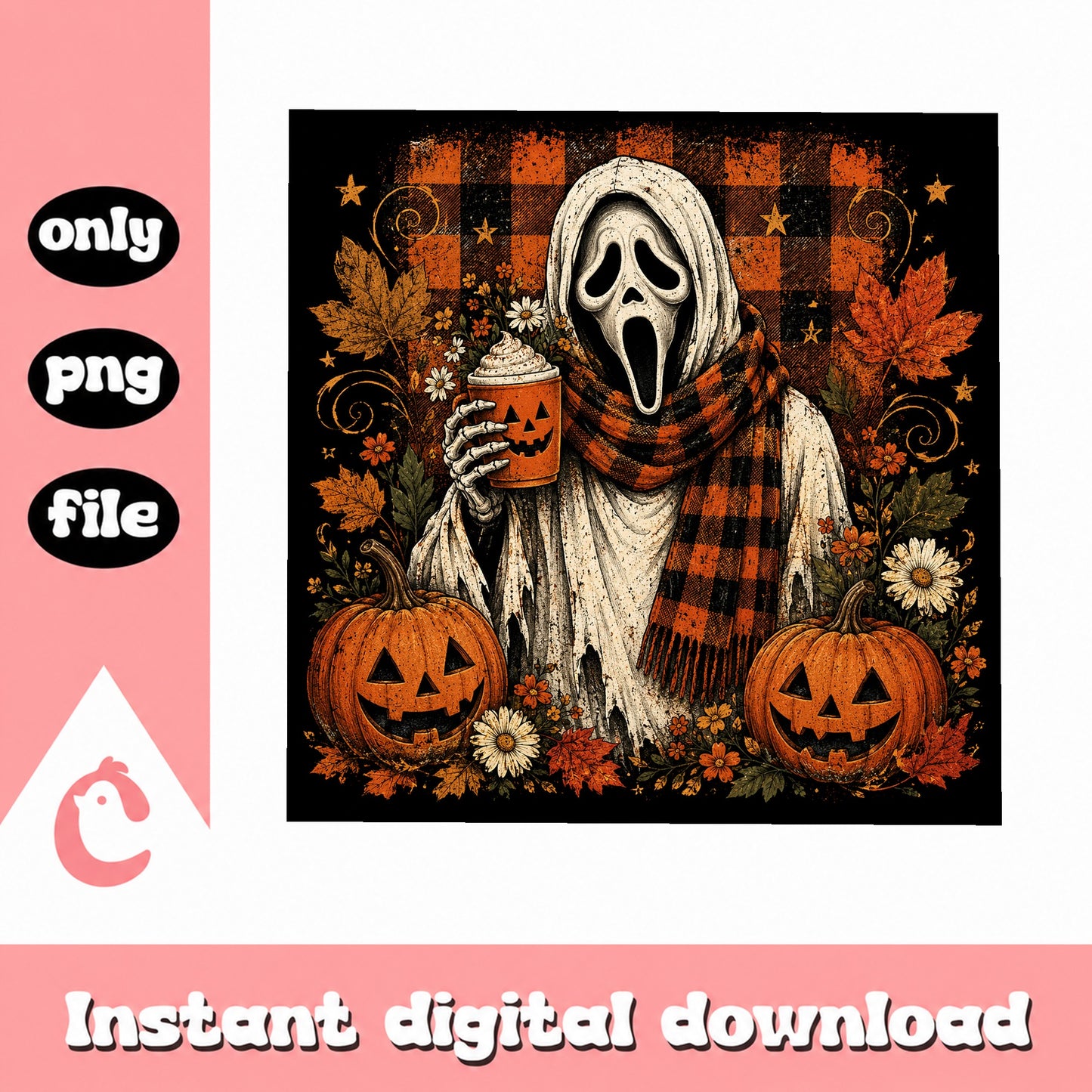 Ghostface Halloween PNG, Scream Ghost Pumpkin Coffee, Fall PNG