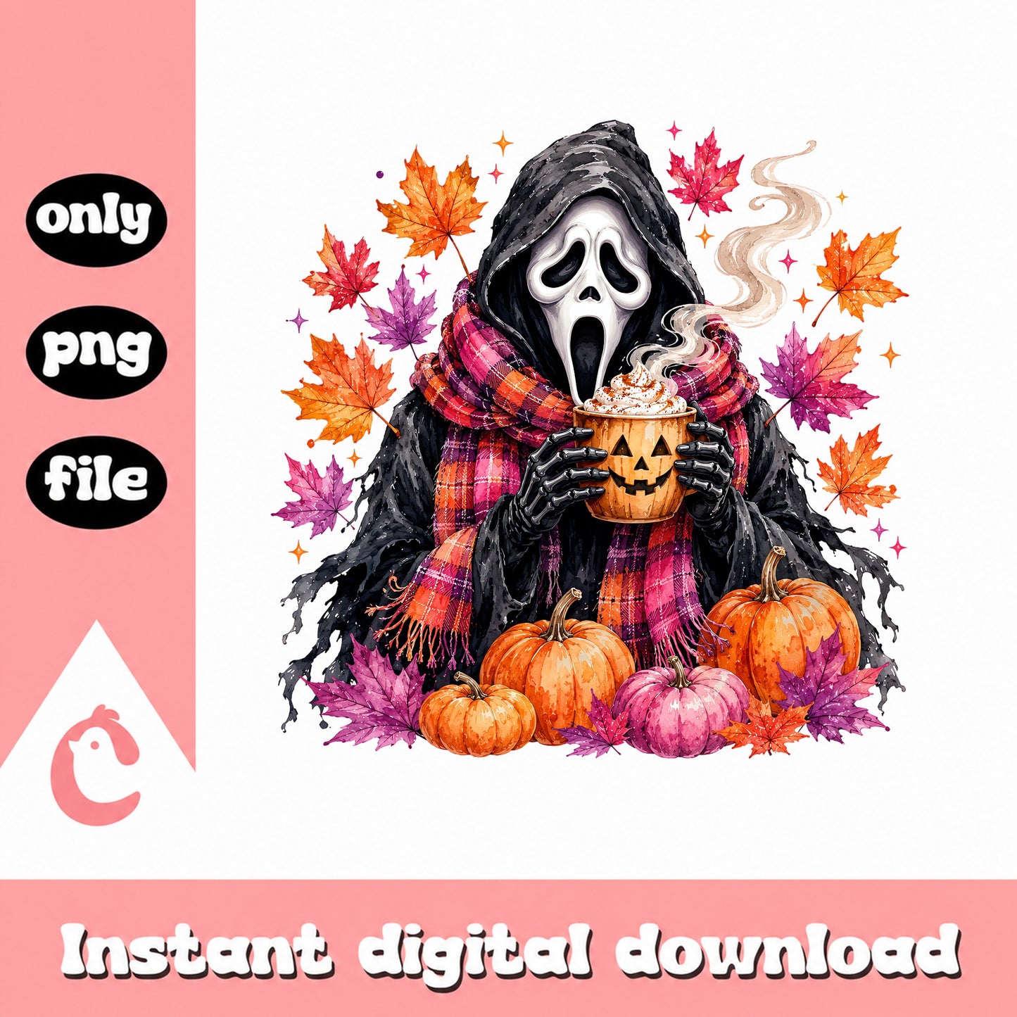 Ghostface Halloween Pumpkin PNG, Fall Autumn Clipart, Horror PNG