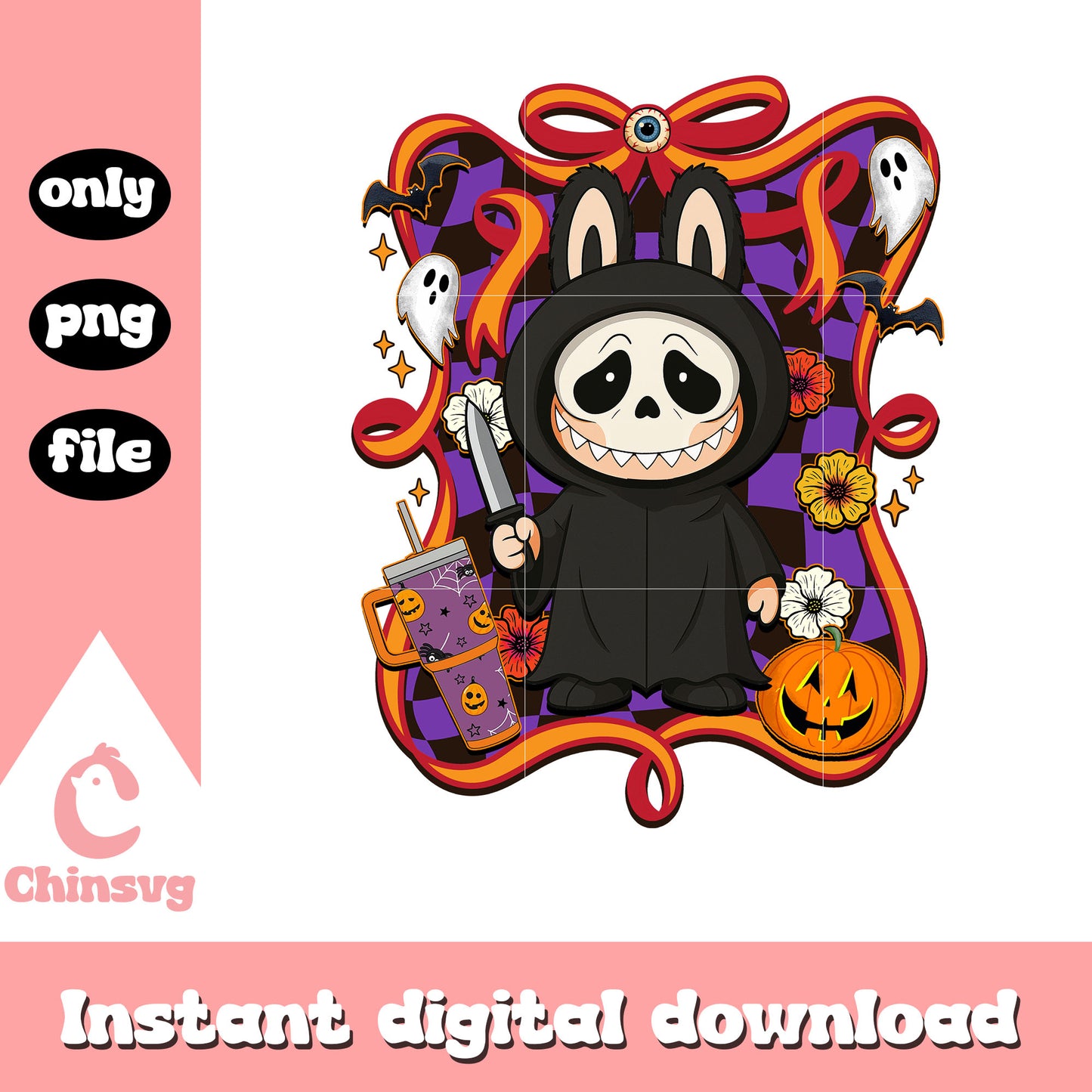 Ghostface halloween labubu bow png, ghostface halloween png