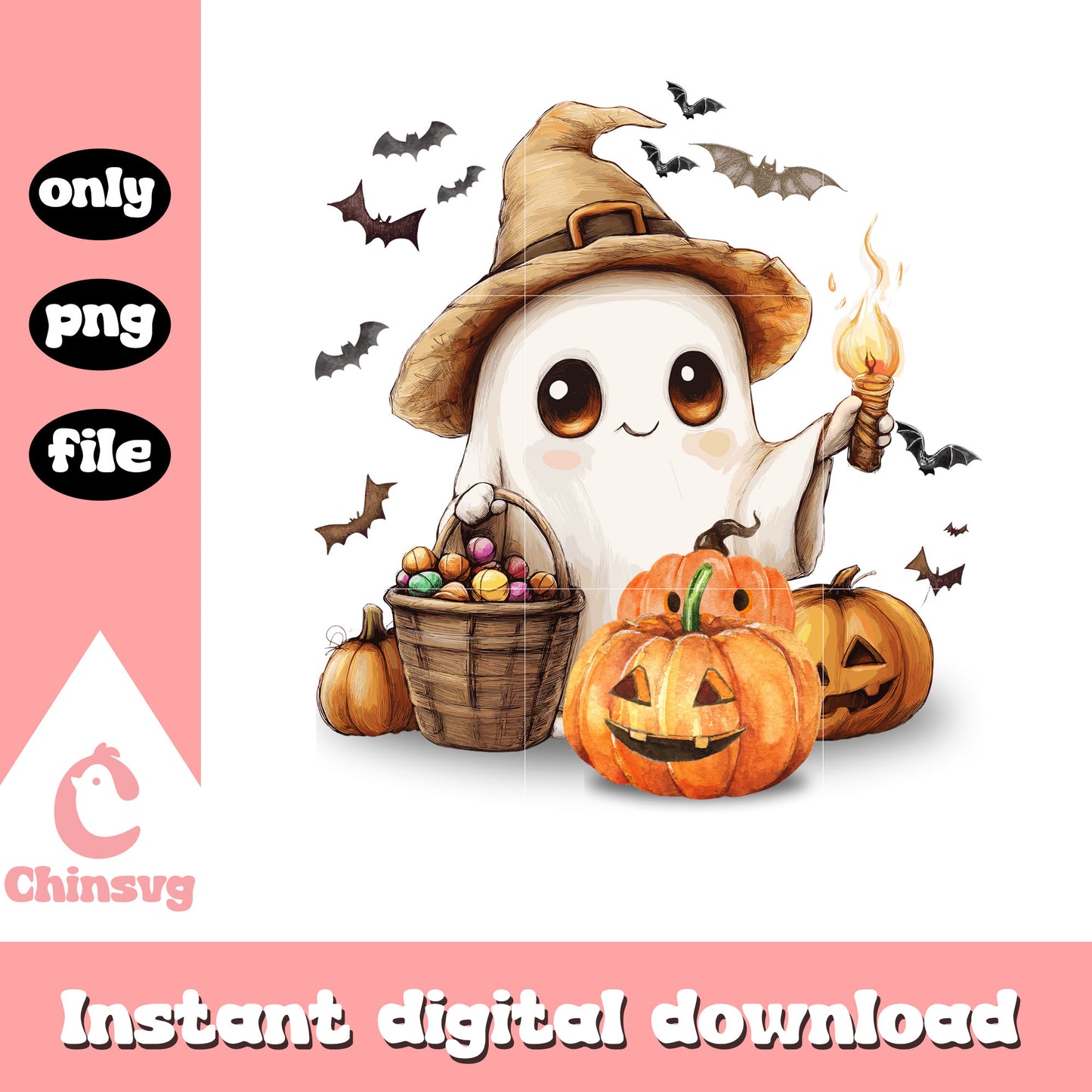 Ghost fall season vibes png, spooky season png