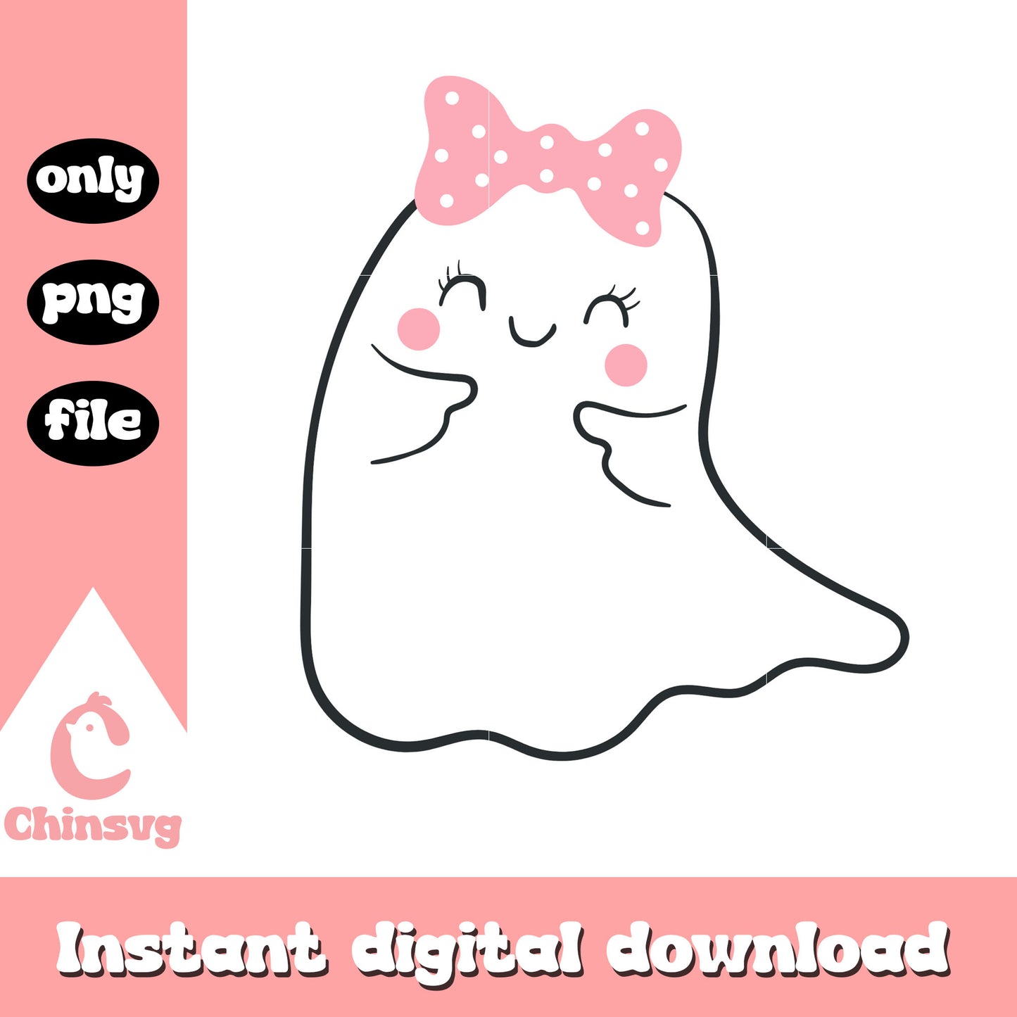 Ghost halloween pink bow png, ghost sheets png