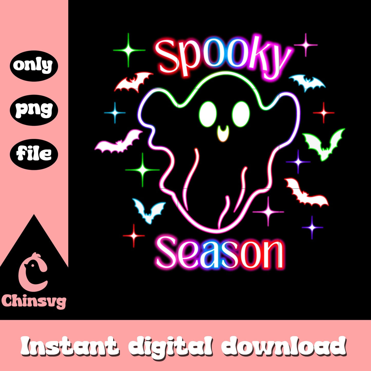 Ghost halloween spooky season neon png, cute halloween ghost clipart png