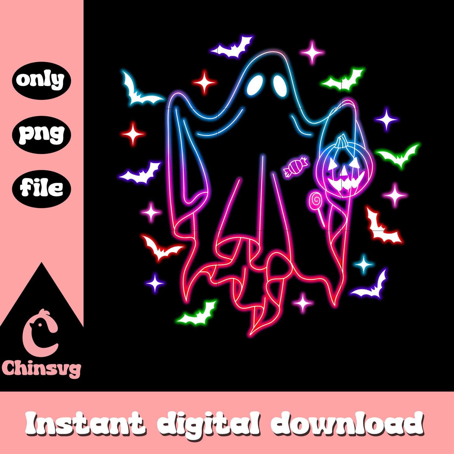 Ghost hand pumpkin bats halloween neon png, halloween decorations ghost png