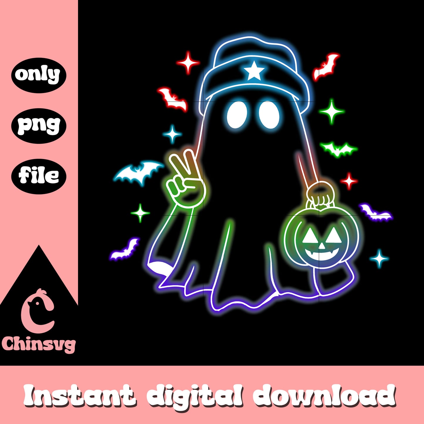 Ghost hi halloween hand pumpkin neon png, cute halloween ghost pictures png