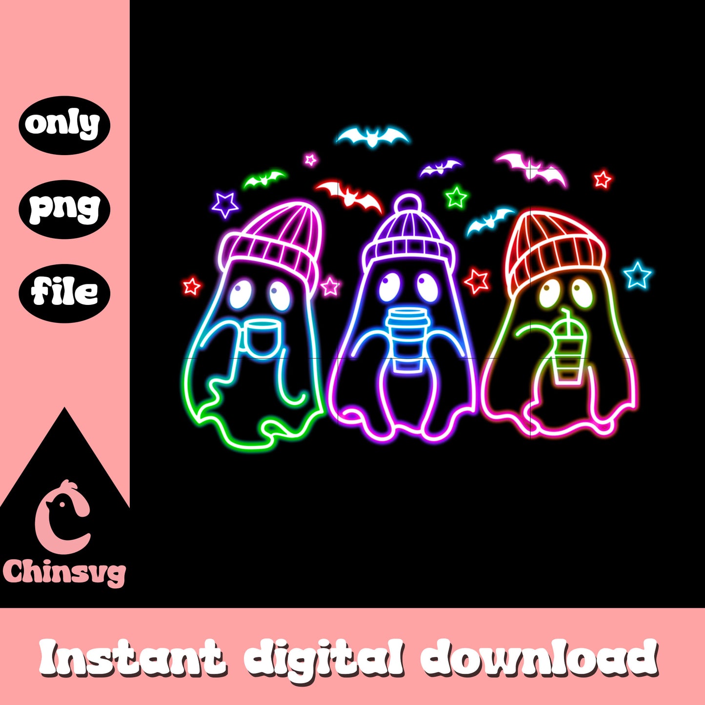Ghost hot drink halloween neon png, cute ghost halloween decorations png